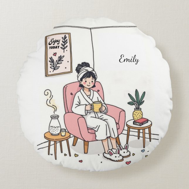 Cojín Redondo Personalized Cozy Granddaughter Gift Cute Relaxing (Anverso)