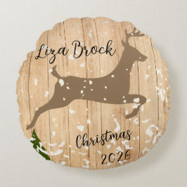 Cojín Redondo Personalized doe Christmas bauble wooden backgroun