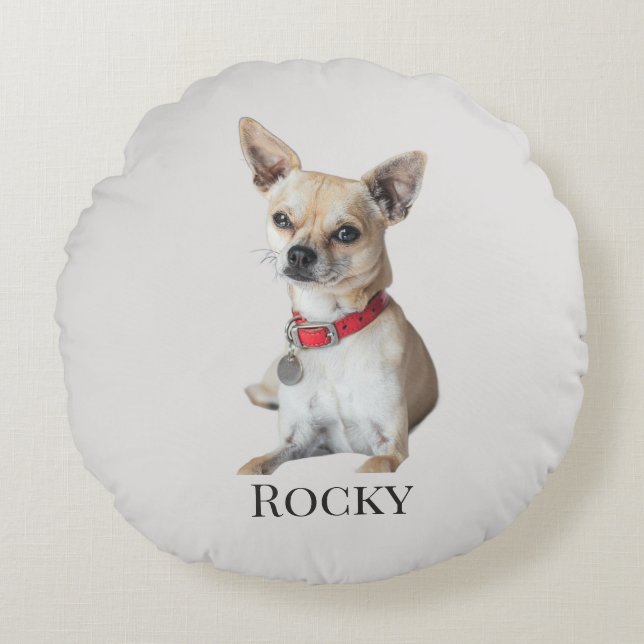 Cojín Redondo Personalized Dog Photo | Custom Pet Name  (Anverso)