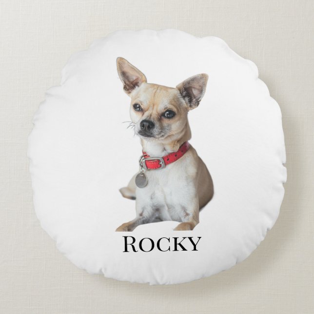 Cojín Redondo Personalized Dog Photo | Custom Pet Name  (Anverso)