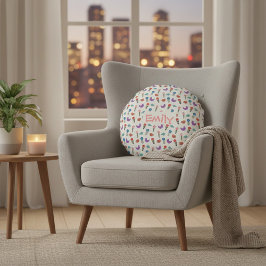 Cojín Redondo Personalized Hand-Drawn Folk Art Floral 