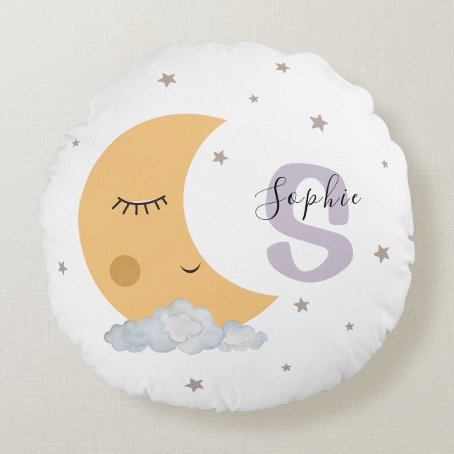 Cojín Redondo Personalized Lavender Moon Nursery Pillow Custom (Anverso)