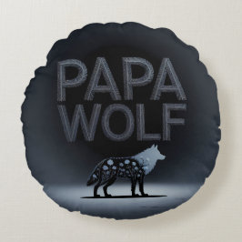 Cojín Redondo Personalized Papa Wolf Nature Silhouette