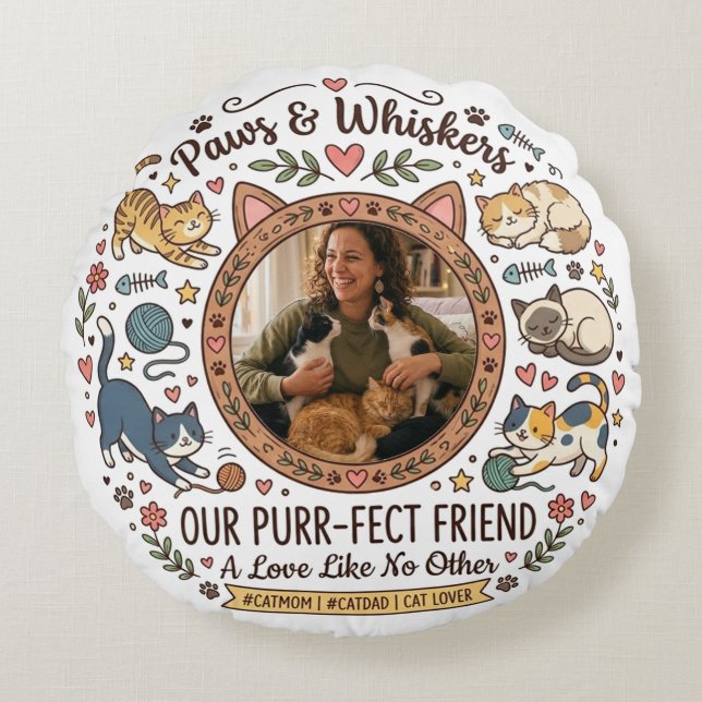 Cojín Redondo Personalized Photo Pillow For Cat Mom (Anverso)