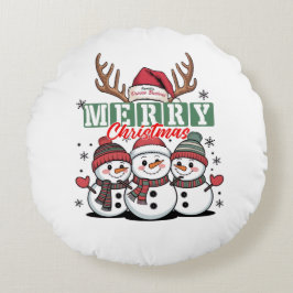 Cojín Redondo Personalized Snowman Trio Round Pillow