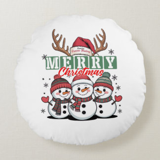 Cojín Redondo Personalized Snowman Trio Round Pillow
