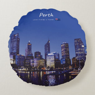 Cojín Redondo Perth, Australia - Horizonte de la ciudad de noche
