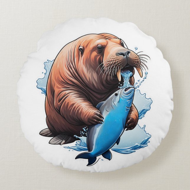 Cojín Redondo Pesca De Las Vías En El Mar (Anverso)