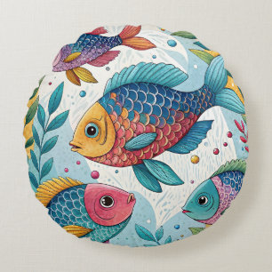Cojín Redondo Pescado arco iris bajo el agua