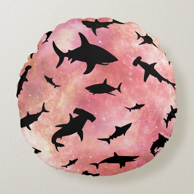 Cojín Redondo Pescado de tiburón moderno jaws ballena bajo la ga (Anverso)