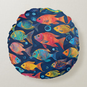 Cojín Redondo Pescado Náutico Multicoloroso De La Playa