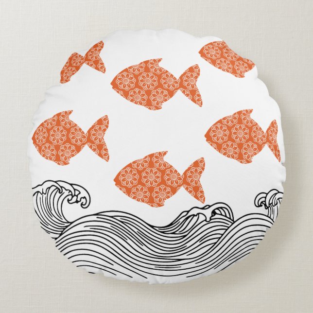 Cojín Redondo Pescado y olas (Anverso)