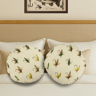 Cojín Redondo Pescadores vuelan con trucha pescadora Moscas acuá