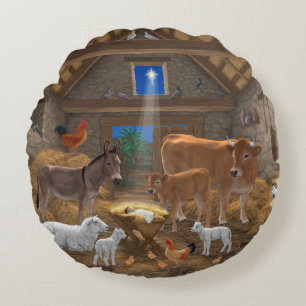 Cojín Redondo Pesebre de Jesús Niño Noche Santa Navidad Nativida