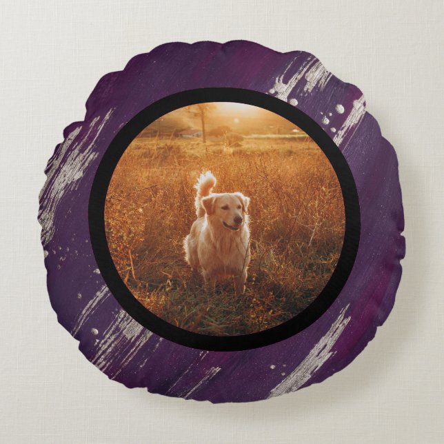 Cojín Redondo pet photo - purple gold (Anverso)