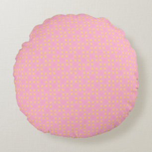 Cojín Redondo Petal Pop – Patrón geométrico continuo rosa y dora