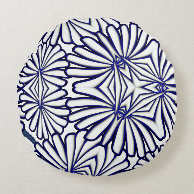 Cojín Redondo Pétalos blancos repiten decoración de hogar (Anverso)