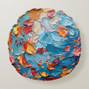 Cojín Redondo Pétalos en Movimiento – Floral Abstracto Expresivo