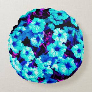 Cojín Redondo Petunias Azul Y Rojo