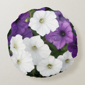 Cojín Redondo Petunias púrpuras y blancas