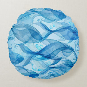 Cojín Redondo Pez Azul Fluyendo Armónico Abstracto