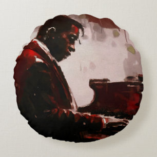 Cojín Redondo Pianista de bar nocturno