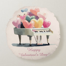 Cojín Redondo Piano de Corazones de Amor Día de San Valentín