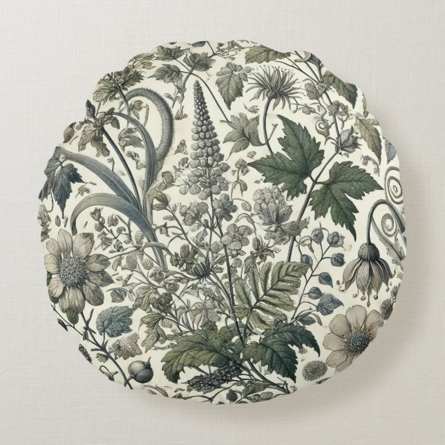 Cojín Redondo Piedra botánica de lanzamiento (Anverso)