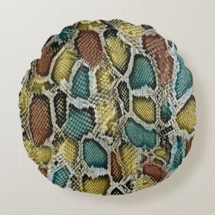 Cojín Redondo Piel colorida de serpiente: diseño sin costura.