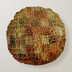 Cojín Redondo Piel de piel de animal de cocodrilo rojo marrón