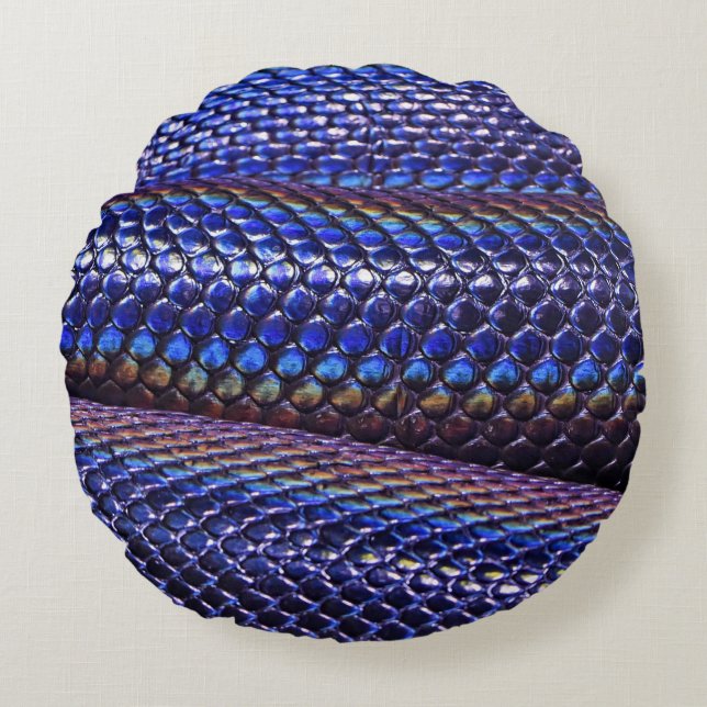 Cojín Redondo Piel de serpiente azul y violeta (Anverso)