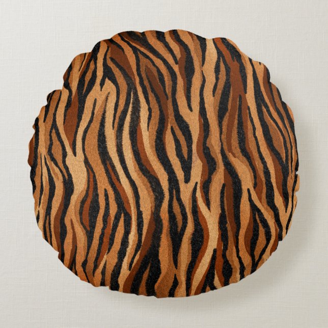 Cojín Redondo Piel de tigre: patrón sin costuras dibujado a mano (Anverso)