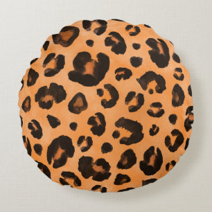 Cojín Redondo Pieles de leopardo, acuarela, textura sin costuras