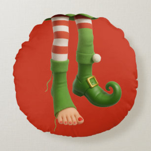 Cojín Redondo Piernas Divertidas de Duende   Humor Navideño del 