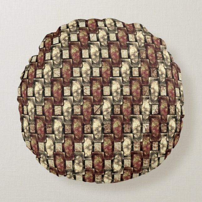 Cojín Redondo Piezas rectangulares esculpidas, doradas marrones (Anverso)