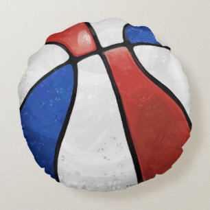 Cojín Redondo Pilar de baloncesto azul rojo blanco
