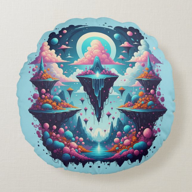 Cojín Redondo Pilar de ensueño celeste (Anverso)