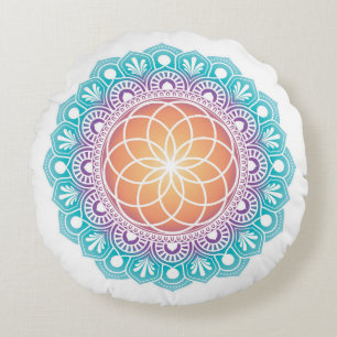Cojín Redondo Pilar de meditación Mandala Semilla de vida