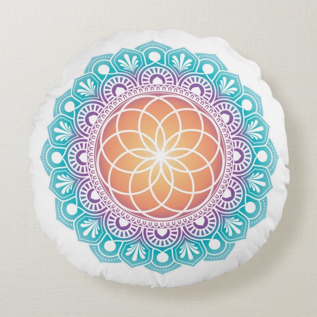 Cojín Redondo Pilar de meditación Mandala Semilla de vida (Anverso)