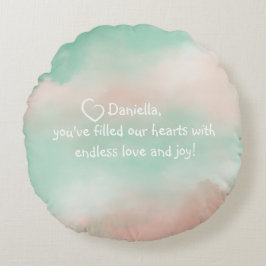 Cojín Redondo Pilar de nube rosa y turquesa pastel de ensueño