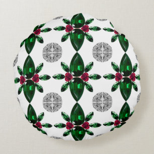 Cojín Redondo Pilar del patrón Gemstone verde y rojo