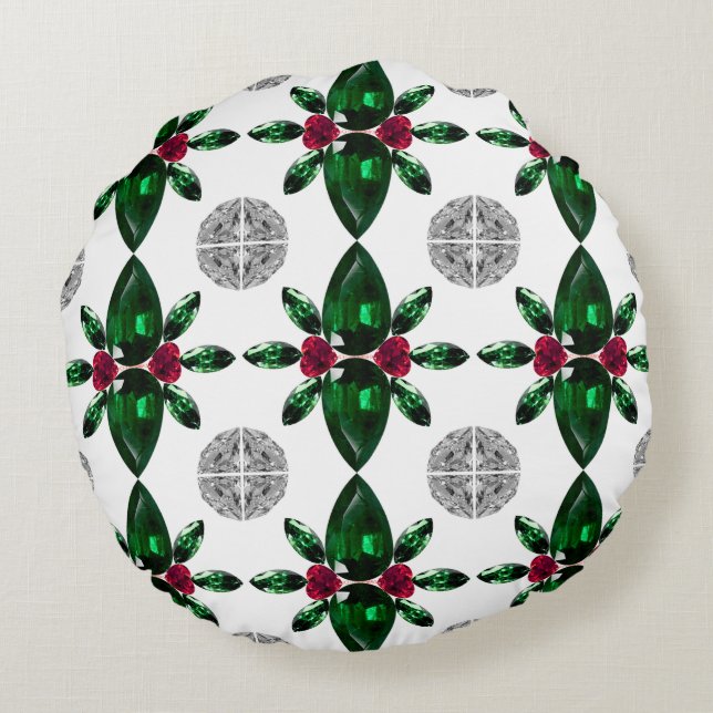 Cojín Redondo Pilar del patrón Gemstone verde y rojo (Reverso)