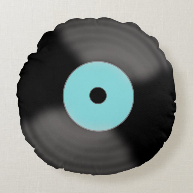 Cojín Redondo Pilar del registro de vinilo retro (Anverso)