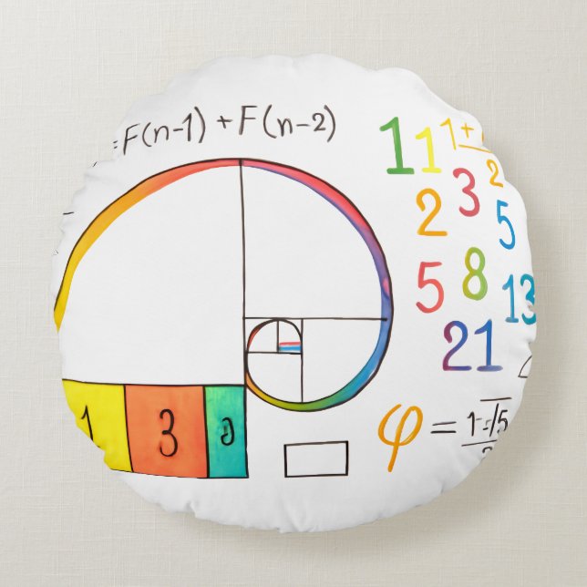 Cojín Redondo Pilar matemático de secuencia de fibonacci (Anverso)