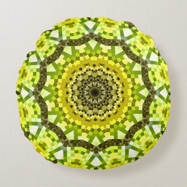 Cojín Redondo Pilar redondo amarillo Kaleidoscópico (Anverso)