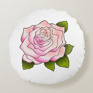 Cojín Redondo Pilar redondo blanco rosado de dibujo rosa vintage