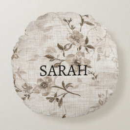 Cojín Redondo Pilar redondo con patrón floral marrón