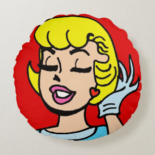 Cojín Redondo Pilar redondo de belleza de tira cómica retro