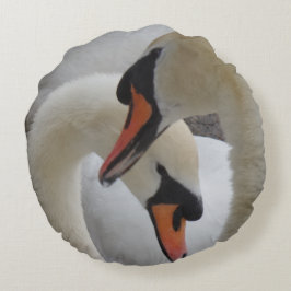 Cojín Redondo Pilar redondo de cisnes blancos