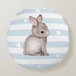 Cojín Redondo Pilar redondo de conejo gris a rayas azules